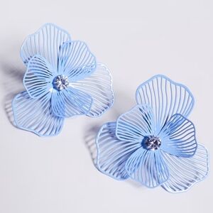 Aldo Light Blue Floral Cutout Earrings with Rhinestone Centers Comes W Acc Pouch